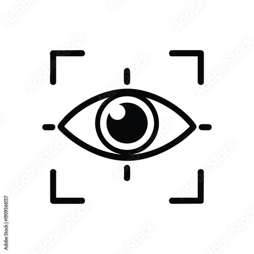 Black and white vector eye icon for artificial intelligence vision face recognition and programming interface