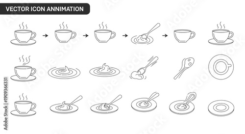 Coffee Cup Animation Sequence: Stirring, Ripples, and Spoon Motion