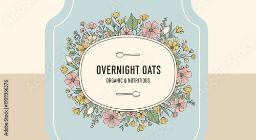 Overnight Oats Label with Floral Illustration - Organic & Nutritious