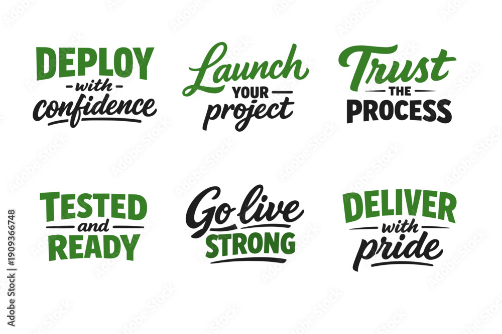 Fototapeta premium Motivational phrases for project management in green and black