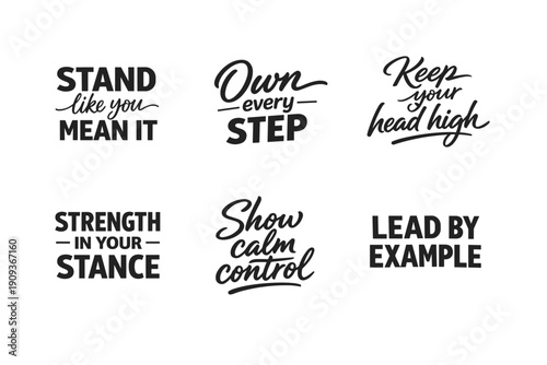 Motivational phrases collection in bold black cursive typography