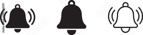 Notification bell icon set with inbox message alert and alarm symbol in line style.