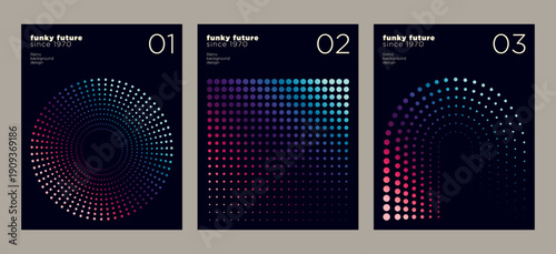 Minimalist brochure cover set in a retro style with a colorful halftone pattern. Vector illustration.