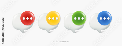 3D speech bubble with star icon set. Glossy chat box for favorite message, customer review, rating and notification. Colorful talk balloon vector illustration isolated on white background.