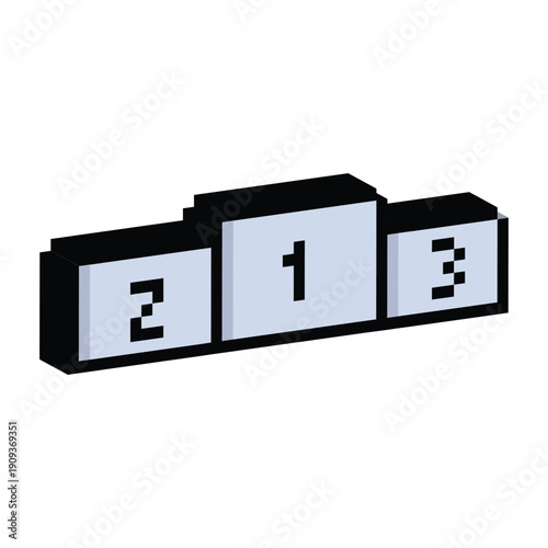 3D isometric pixel art winner podium 8 bit vector icon for computer game, logo