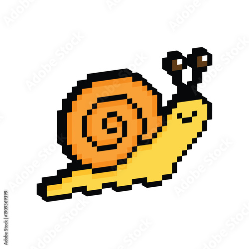 3D isometric pixel art snail 8 bit vector icon for computer game, logo