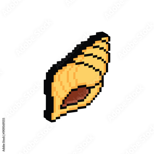 3D isometric pixel art seashell 8 bit vector icon for computer game, logo