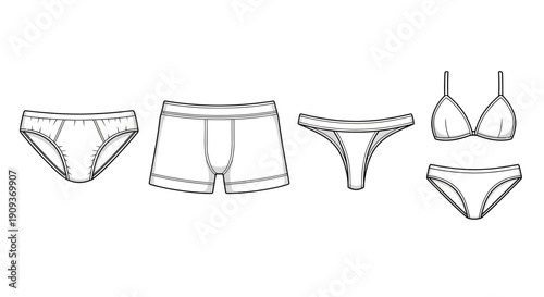 Underwear Fashion Flat Lay: Briefs, Boxer Briefs, Thong, Bikini Set