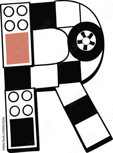 A vibrant arrangement of colorful toy building blocks forms the letter R against a clean white background. The blocks, in various primary and secondary colors like orange, blue, green, yellow, red, an