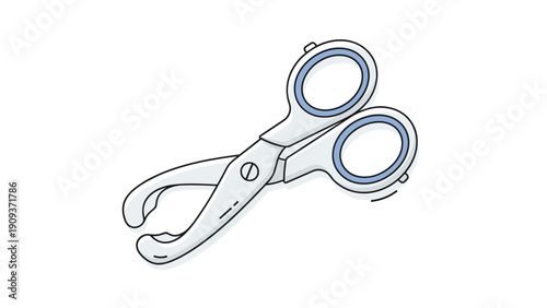 Specialized baby food scissors with plastic handles and stainless steel blades for cutting food into small, safe pieces for infants.