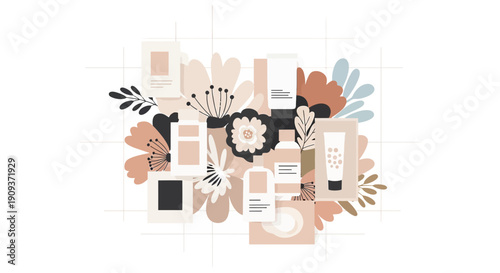 Minimalist Floral Beauty Products Flat Illustration Collection