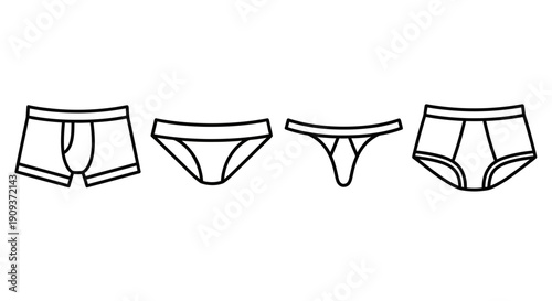 Set of Underwear Icons: Boxer Briefs, Briefs, Thong, and Bikini - Line Art