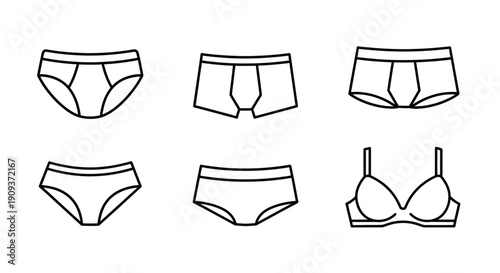 Set of Underwear Icons: Briefs, Boxer Briefs, Bikini, Bra