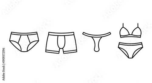 Set of Underwear Icons: Briefs, Boxers, Thong, Bra and Panty