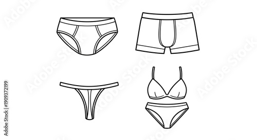 Set of Underwear Icons: Briefs, Boxer, Thong, and Bra with Panties