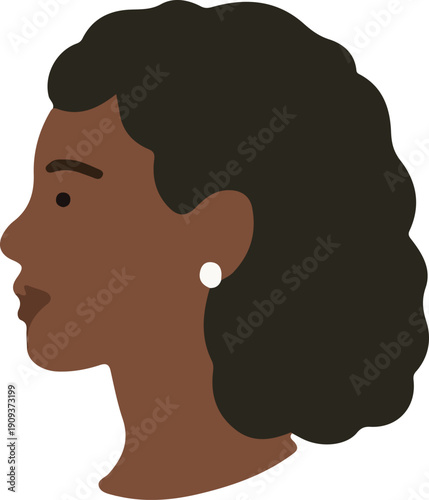 Elegant Profile of a Woman with Curly Hair and Earrings