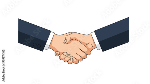 Close up view of two business professionals in dark suits shaking hands to seal a deal, agreement, or successful partnership meeting.