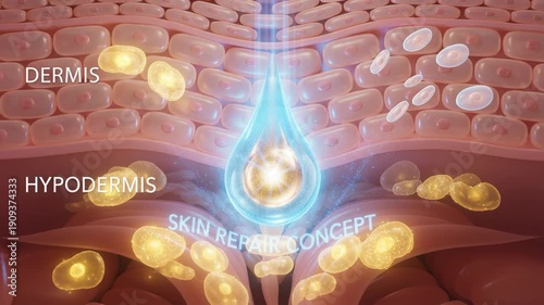 Wallpaper Mural Skin repair concept showing epidermis dermis hypodermis layers with glowing serum drop penetrating skin stimulating cell renewal hydration Torontodigital.ca