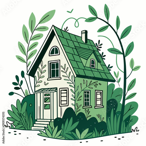 Green house made of bushes and plants white background