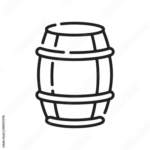Minimalist Wooden Barrel Line Art Icon for Brewery Wine and Storage Concepts