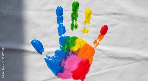 Vibrant holi celebration handprint with colorful paints and powders