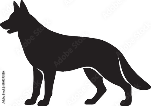 German Shepherd Dog Solid Black Silhouette Side View