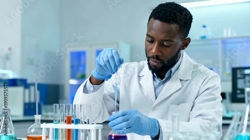 Scientist Conducting Laboratory Experiment with Test Tubes and Pipette