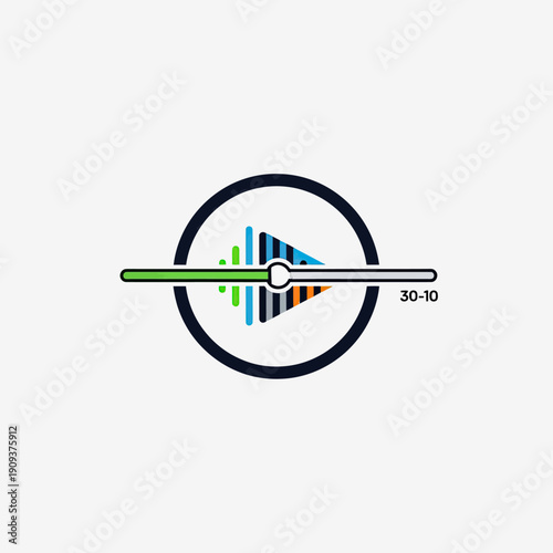 Abstract icon a circle with a graphic of sound waves within and a horizontal bar