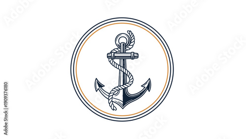 Classic nautical anchor logo wrapped in a rope inside a circular frame with navy blue and gold accents on white.
