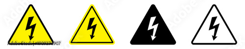 Electrical Hazard Warning Signs Set, High Voltage Triangle with Lightning Bolt