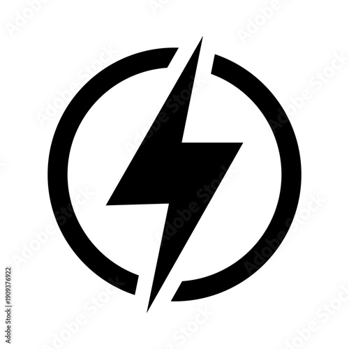 Lightning Bolt Power Icon, Energy and Electricity Symbol in Circle