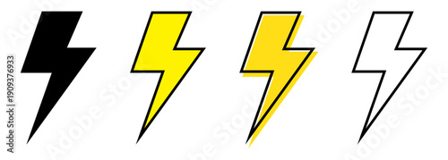 Electric Power Icon Set with Thunderbolt Symbol for App, UI and Interface Design
