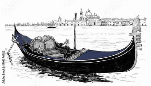 Venetian Gondola Floating on the Water with a Cityscape in the Background