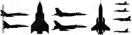 Aircraft rocket silhouette collection, jet fighter comparison, aerospace technology illustration, military aviation scene, space exploration vehicle showcase, engineering inspiration design