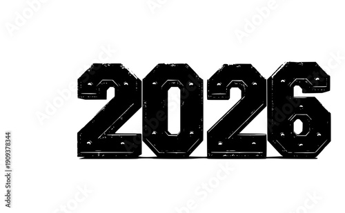 Bold 2026 industrial number silhouette, neo-brutalism design and future construction concept, heavy metal beam year icon for engineering and growth