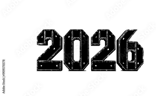 Bold 2026 industrial number silhouette, neo-brutalism design and future construction concept, heavy metal beam year icon for engineering and growth