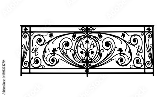 Wrought iron balcony railing silhouette, traditional european architectural ornament, historic french or spanish balcony vector detail for urban heritage