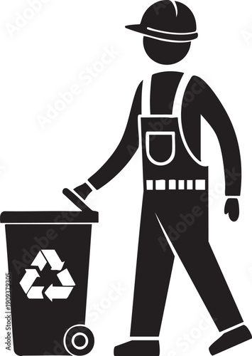 Sanitation Worker with Recycling Bin Silhouette Illustration
