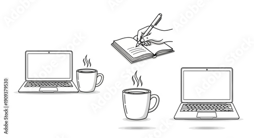 Laptop, Coffee, and Notebook: A Creative Work Session