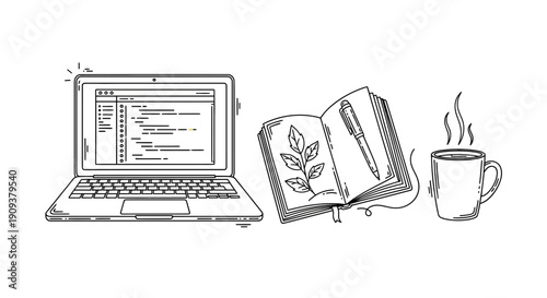 Laptop, Notebook, and Coffee: Creative Workstation for Remote Work and Study