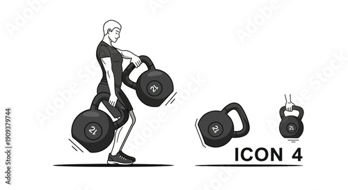 Man Lifting Kettlebells: Fitness Icon 4 Illustration