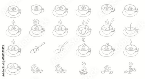 Hand-Drawn Coffee Cup Illustrations: Variety of Styles and Elements