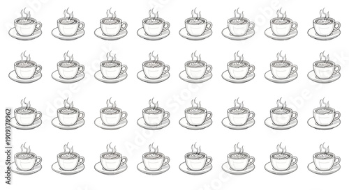Hand-Drawn Coffee Cups Pattern: A Repeating Motif of Steaming Hot Beverages