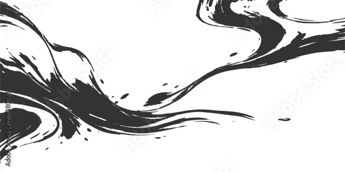 Abstract grunge background with black ink splashes and tribal dragon silhouettes featuring floral nature elements and ornamental patterns