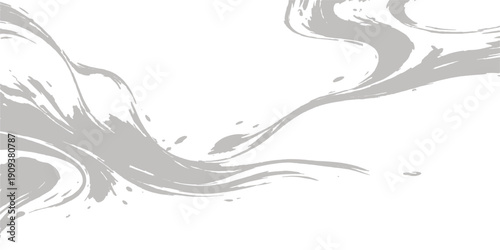 Vector illustration of a black ink splash pattern with liquid motion and floral tattoo ornaments designed as a silhouette wave on white