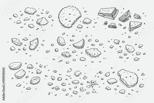 Hand Drawn Food Crumbs and Organic Texture Bits Black and White Vector Set