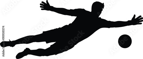 Silhouette of a person catching a ball in mid-air, sports graphic