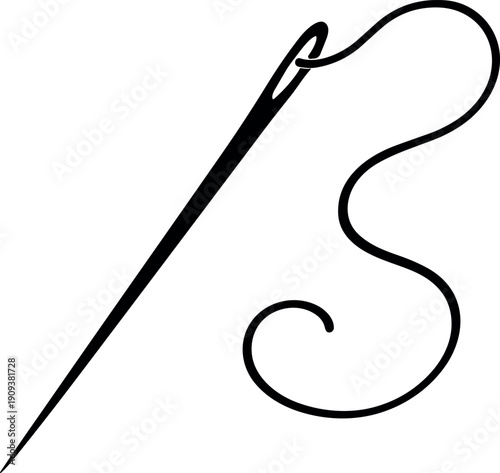 Sewing Needle with Looping Thread Icon, Vector Silhouette Black and White Cricut Design