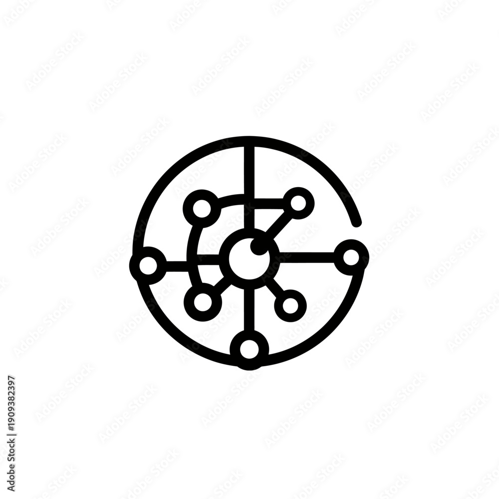 Obraz premium A black and white vector graphic depicting a circular network
