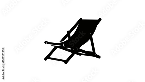 Silhouette of a reclining beach chair with wooden frame, angled on white background